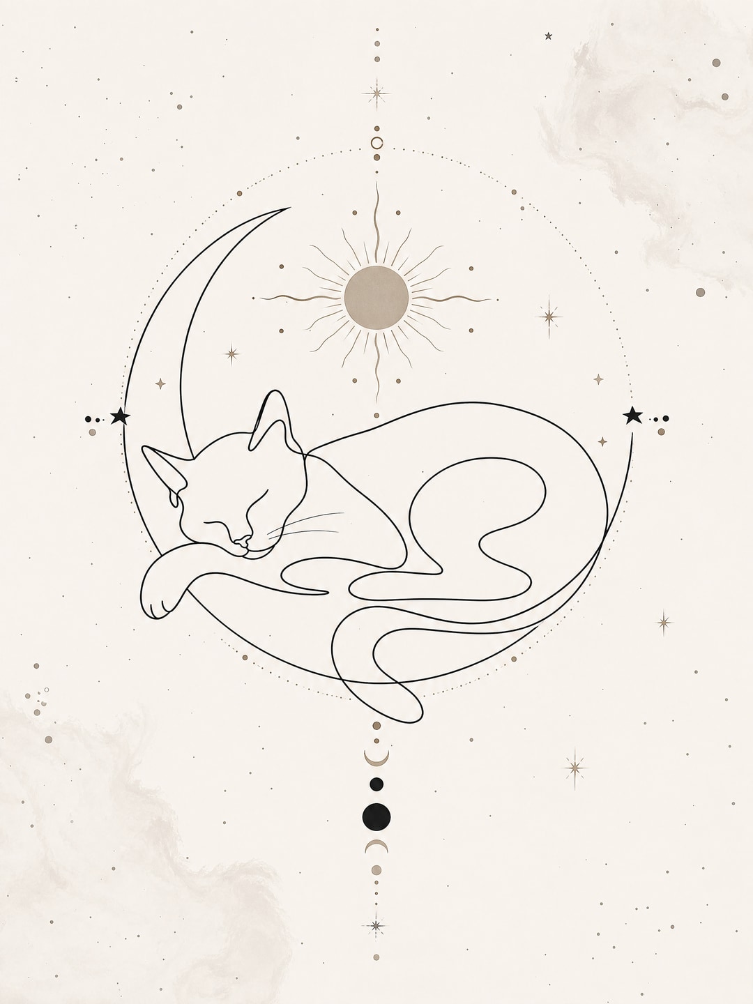 minimal line drawing of a sleeping cat — Celestial / Astrology Art printable wall art