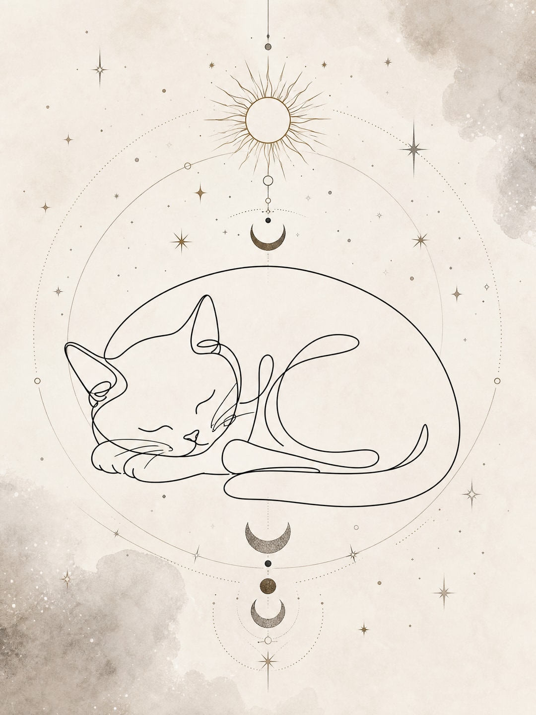 minimal line drawing of a sleeping cat — Celestial / Astrology Art printable wall art