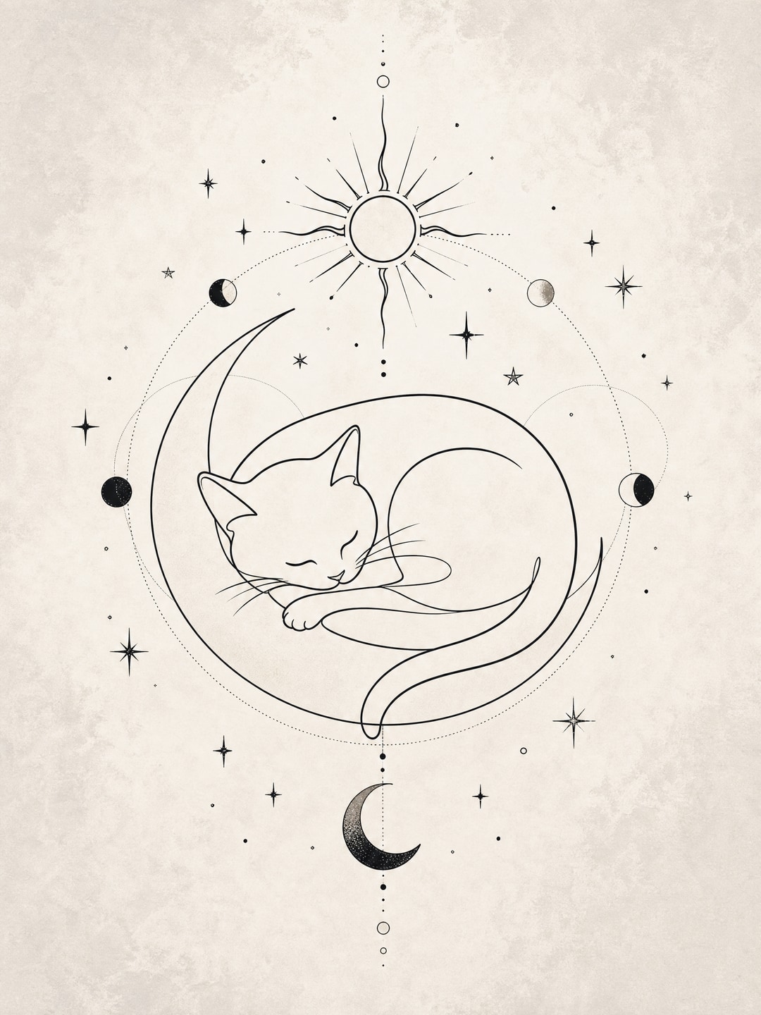 minimal line drawing of a sleeping cat — Celestial / Astrology Art printable wall art