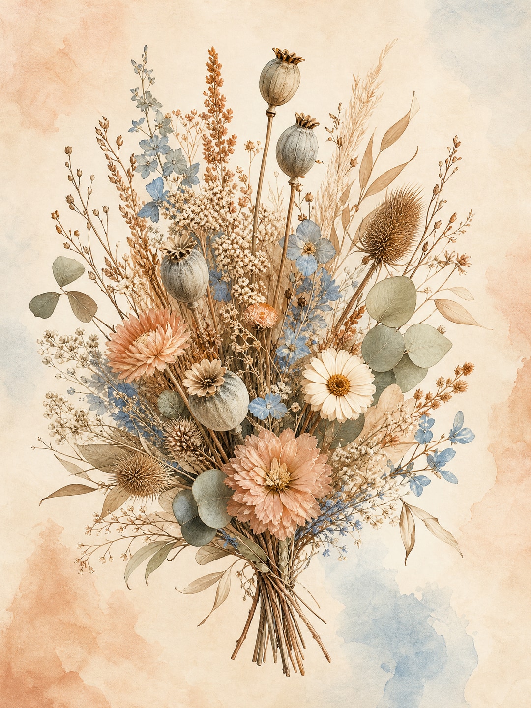 dried wildflower bouquet with seed pods — Boho Botanical printable wall art