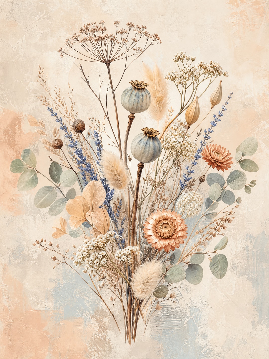 dried wildflower bouquet with seed pods — Boho Botanical printable wall art