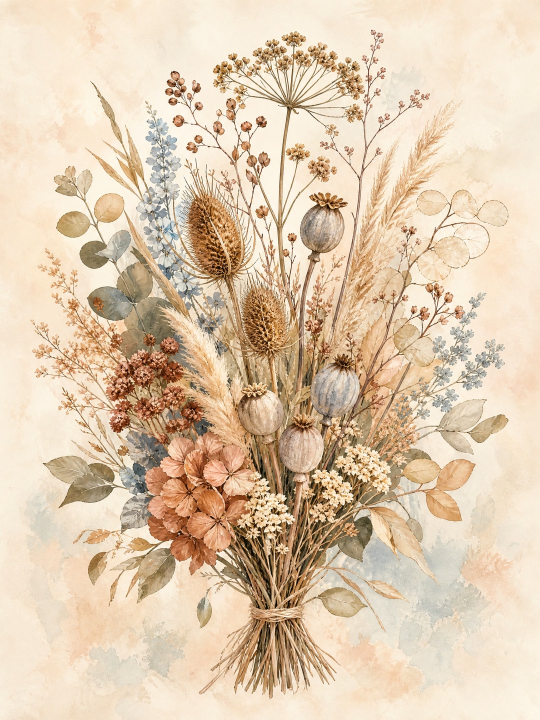 dried wildflower bouquet with seed pods — Boho Botanical printable wall art