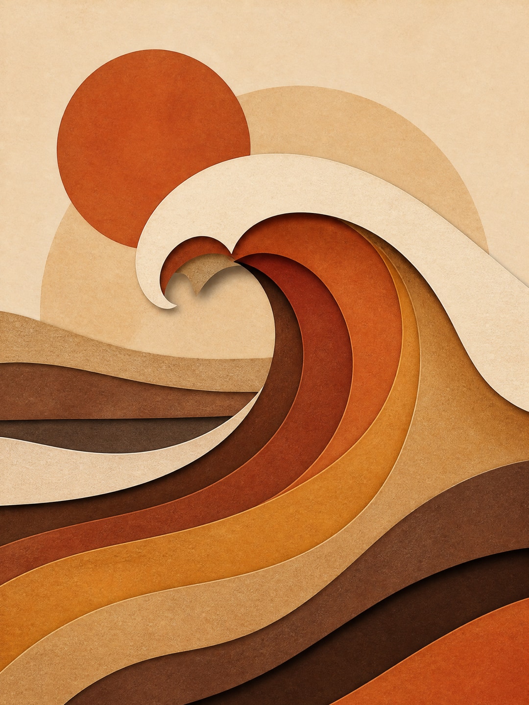 ocean wave in cut-paper layers — Mid Century Modern printable wall art