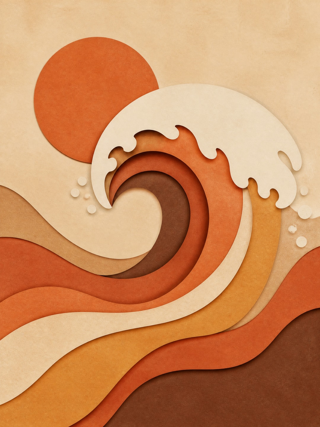 ocean wave in cut-paper layers — Mid Century Modern printable wall art