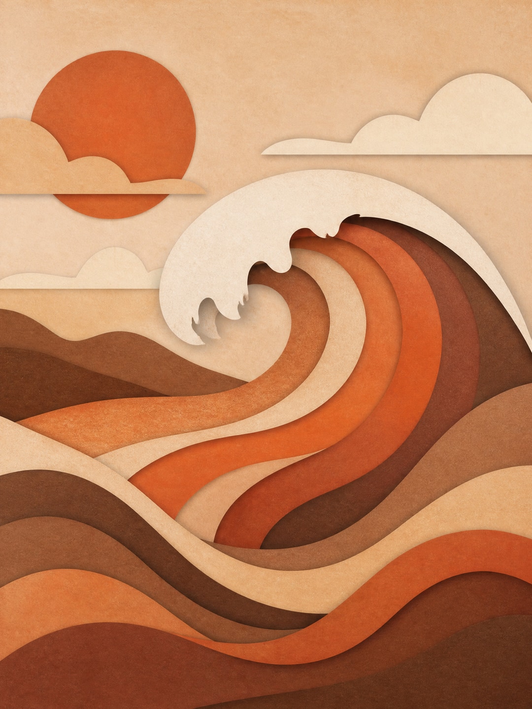 ocean wave in cut-paper layers — Mid Century Modern printable wall art