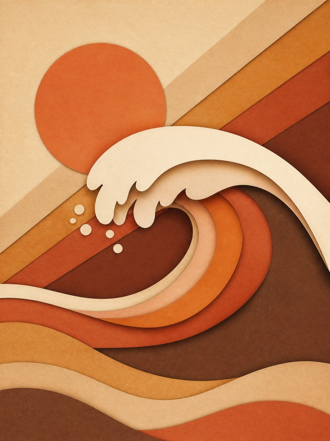 ocean wave in cut-paper layers — Mid Century Modern printable wall art